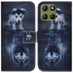 For Motorola Moto G15 Coloured Drawing Flip Leather Phone Case(Wolf and Dog)