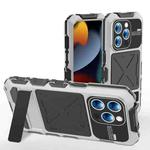 For iPhone 15 Pro R-JUST Metal + Silicone + Tempered Glass Life Waterproof Phone Case with Holder(Silver)