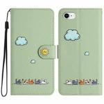 For iPhone SE 2022 / SE 2020 Cartoon Cats Leather Phone Case(Green)