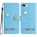 For iPhone 8 Plus / 7 Plus Cartoon Cats Leather Phone Case(Blue)