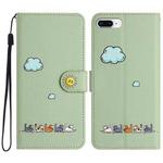 For iPhone 8 Plus / 7 Plus Cartoon Cats Leather Phone Case(Green)