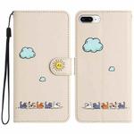 For iPhone 8 Plus / 7 Plus Cartoon Cats Leather Phone Case(Beige White)