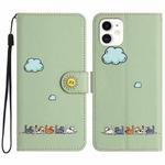 For iPhone 11 Cartoon Cats Leather Phone Case(Green)