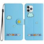 For iPhone 11 Pro Cartoon Cats Leather Phone Case(Blue)