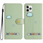 For iPhone 11 Pro Cartoon Cats Leather Phone Case(Green)