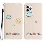 For iPhone 11 Pro Cartoon Cats Leather Phone Case(Beige White)