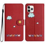 For iPhone 11 Pro Max Cartoon Cats Leather Phone Case(Red)