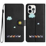 For iPhone 12 / 12 Pro Cartoon Cats Leather Phone Case(Black)
