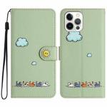 For iPhone 12 Pro Max Cartoon Cats Leather Phone Case(Green)