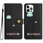 For iPhone 12 Pro Max Cartoon Cats Leather Phone Case(Black)