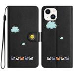 For iPhone 13 mini Cartoon Cats Leather Phone Case(Black)
