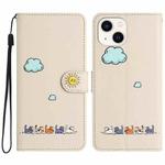 For iPhone 13 mini Cartoon Cats Leather Phone Case(Beige White)