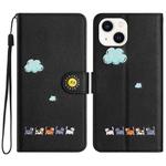 For iPhone 14 Plus Cartoon Cats Leather Phone Case(Black)