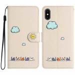 For iPhone XS / X Cartoon Cats Leather Phone Case(Beige White)