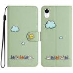 For iPhone XR Cartoon Cats Leather Phone Case(Green)