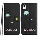 For iPhone XR Cartoon Cats Leather Phone Case(Black)
