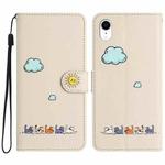 For iPhone XR Cartoon Cats Leather Phone Case(Beige White)