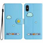 For iPhone XS Max Cartoon Cats Leather Phone Case(Blue)