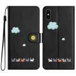 For iPhone XS Max Cartoon Cats Leather Phone Case(Black)