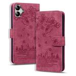 For Samsung Galaxy A05 Cartoon Sakura Cat Embossed Leather Phone Case(Wine Red)