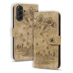 For Samsung Galaxy A56 / A36 Cartoon Sakura Cat Embossed Leather Phone Case(Brown)