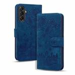 For Samsung Galaxy A56 / A36 Cartoon Sakura Cat Embossed Leather Phone Case(Royal Blue)