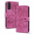 For Samsung Galaxy A56 / A36 Cartoon Sakura Cat Embossed Leather Phone Case(Rose Red)