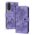 For Samsung Galaxy A56 / A36 Cartoon Sakura Cat Embossed Leather Phone Case(Purple)