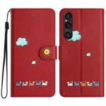 For Sony Xperia 1 V Cartoon Cats Leather Phone Case(Red)