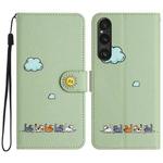 For Sony Xperia 1 V Cartoon Cats Leather Phone Case(Green)