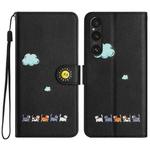 For Sony Xperia 1 V Cartoon Cats Leather Phone Case(Black)