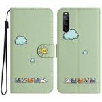 For Sony Xperia 10 IV Cartoon Cats Leather Phone Case(Green)