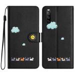 For Sony Xperia 10 V Cartoon Cats Leather Phone Case(Black)