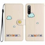 For Sony Xperia 10 V Cartoon Cats Leather Phone Case(Beige White)