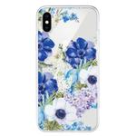 For iPhone X / XS Pattern TPU Protective Case(Blue and White Roses)