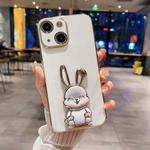 For iPhone 15 Plus Plating Rabbit Holder Phone Case(White)