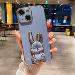 For iPhone 15 Plus Plating Rabbit Holder Phone Case(Blue)