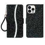 For iPhone 15 Pro Glitter Powder Filp Leather Phone Case(Black)