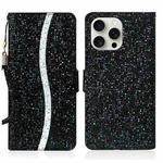 For iPhone 16 Pro Glitter Powder Filp Leather Phone Case(Black)