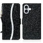 For iPhone 16 Plus Glitter Powder Filp Leather Phone Case(Black)