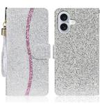 For iPhone 16 Glitter Powder Filp Leather Phone Case(Silver)