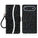 For iPhone 17 Air Glitter Powder Filp Leather Phone Case(Black)