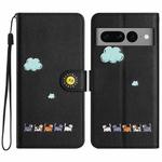 For Google Pixel 7 Pro Cartoon Cats Leather Phone Case(Black)