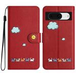 For Google Pixel 8 Cartoon Cats Leather Phone Case(Red)