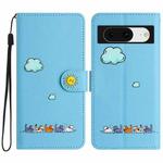 For Google Pixel 8 Cartoon Cats Leather Phone Case(Blue)