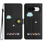 For Google Pixel 8 Cartoon Cats Leather Phone Case(Black)