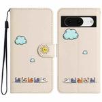 For Google Pixel 8 Cartoon Cats Leather Phone Case(Beige White)