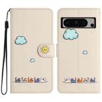 For Google Pixel 8 Pro Cartoon Cats Leather Phone Case(Beige White)