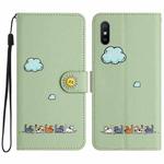 For Xiaomi Redmi 9A Cartoon Cats Leather Phone Case(Green)
