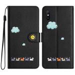 For Xiaomi Redmi 9A Cartoon Cats Leather Phone Case(Black)